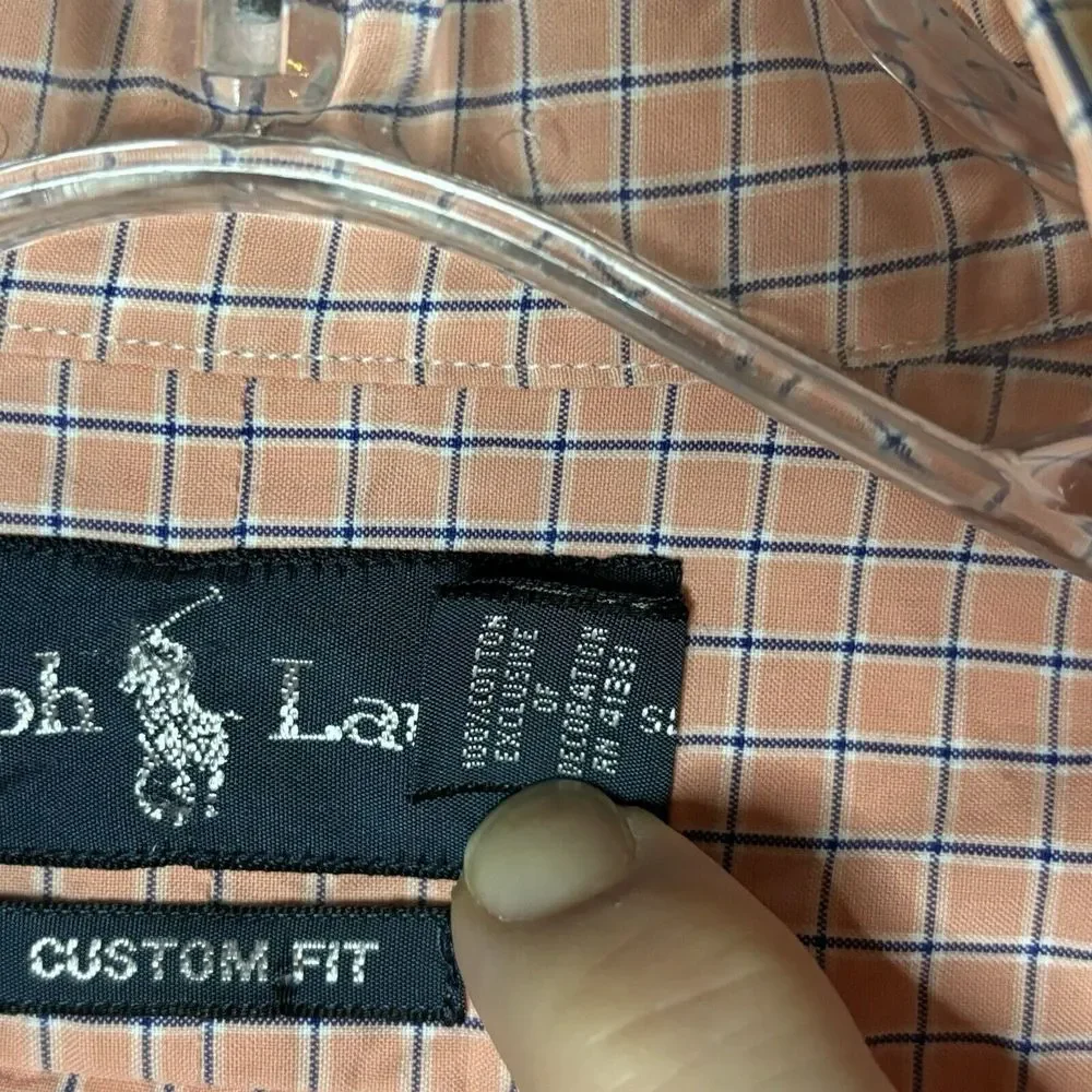 Mens Ralph Lauren Medium Collared Dress Shirt PINK Checkered Horse‎ Polo Logo